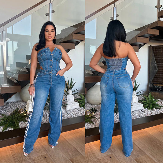 Women's Strapless Denim Jumpsuit